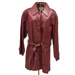 bagatelle Women's Burgundy Leather Trench Coat